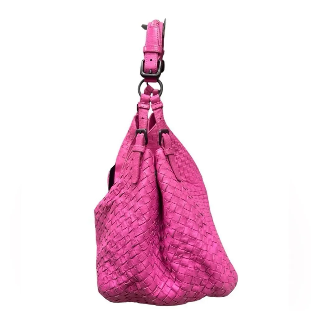 Bottega Veneta Barbie Pink Intreciatto Woven Parachute Leather Shoulder Hobo Bag